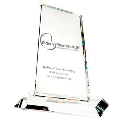OPTICAL CRYSTAL LARGE PEAK TROPHY AWARD 210MM HIGH SUPPLIED in a Black Foam Lined Presentation Box