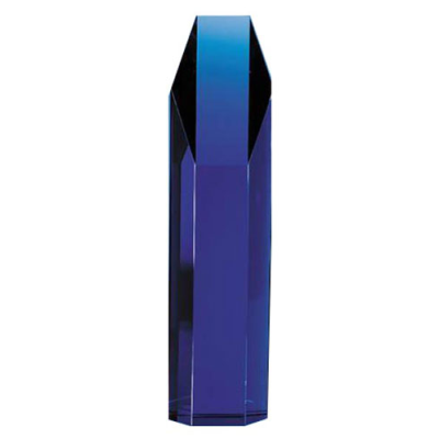 BLUE CRYSTAL LARGE HEXAGONAL PRISM 250MM HIGH SUPPLIED in a Black Foam Lined Presentation Box