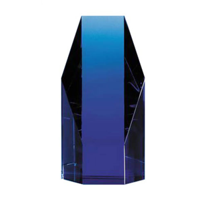 BLUE CRYSTAL SMALL HEXAGONAL PRISM 150MM HIGH SUPPLIED in a Black Foam Lined Presentation Box