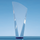 Picture of 23,5CM CLEAR TRANSPARENT OPTICAL CRYSTAL FACET SHARD AWARD with a Sapphire Blue Base