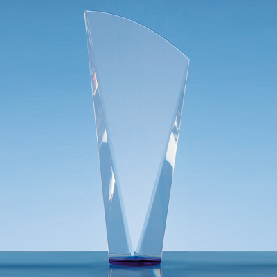 Picture of CLEAR TRANSPARENT OPTICAL CRYSTAL FACET SHARD AWARD with a Sapphire Blue Base