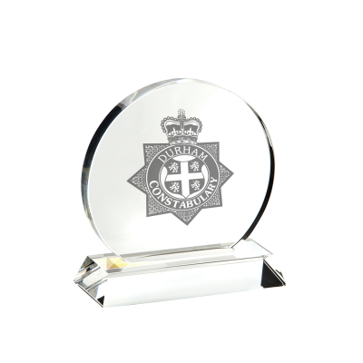OPTICAL CRYSTAL TROPHY AWARD CIRCLE 100MM HIGH in a Satin Lined Bo
