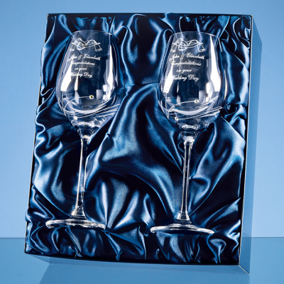 Picture of 2 DIAMANTE WINE GLASSES with Elegance Spiral Cutting in an Attractive Gift Box.