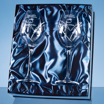 Picture of 2 DIAMANTE WINE GLASSES with Heart Shape Cutting in an Attractive Gift Box