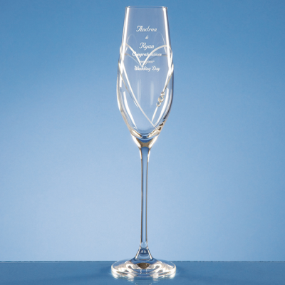 Picture of SINGLE DIAMANTE CHAMPAGNE FLUTE with Heart Shape Cutting.