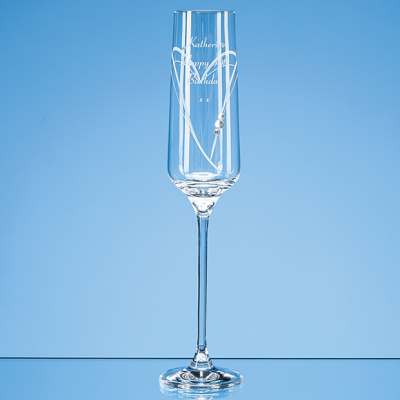 Picture of JUST FOR YOU DIAMANTE CHAMPAGNE FLUTE with Heart Shape Cutting in an Attractive Gift Box.
