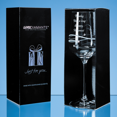 Picture of JUST FOR YOU DIAMANTE WINE GLASS with Spiral Design Cutting in an Attractive Gift Box.