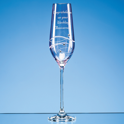 Picture of SINGLE PINK DIAMANTE CHAMPAGNE FLUTE with Spiral Design Cutting