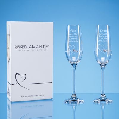 Picture of 2 DIAMANTE PETIT CHAMPAGNE FLUTES WITH HEART DESIGN IN AN ATTRACTIVE GIFT BOX