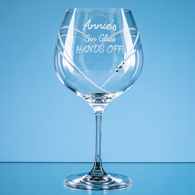 Picture of 610ML JUST FOR YOU DIAMANTE GIN GLASS with Heart Shape Cutting.