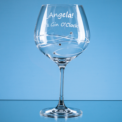 Picture of 610ML JUST FOR YOU DIAMANTE GIN GLASS with Spiral Design Cutting.