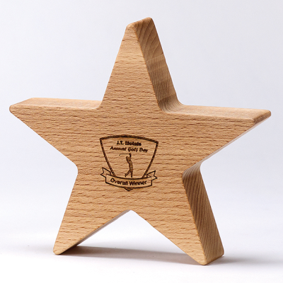 Picture of 13CM X 13CM X 3,5CM BEECH WOOD 5 POINTED STAR AWARD.
