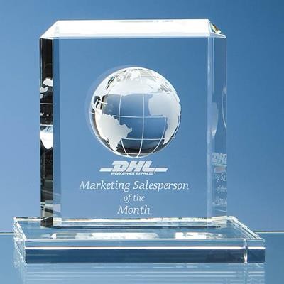 Picture of 15CM OPTICAL CRYSTAL GLOBE RECTANGULAR AWARD.