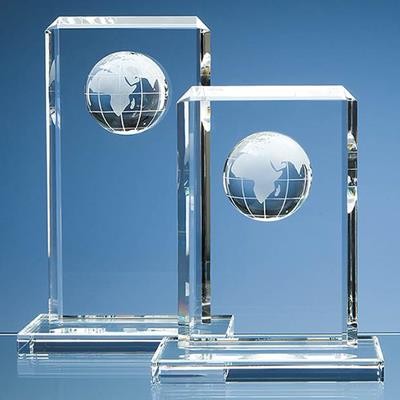 Picture of 19CM OPTICAL CRYSTAL GLOBE RECTANGULAR AWARD.