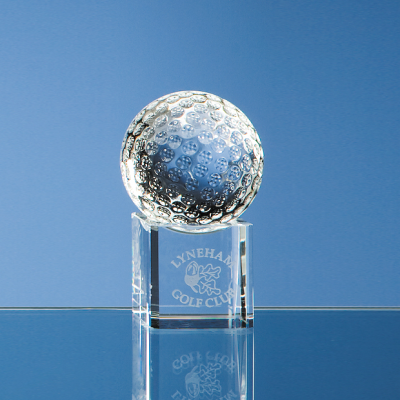 Picture of 5CM OPTICAL CRYSTAL GOLF BALL ON a CLEAR TRANSPARENT CRYSTAL BASE