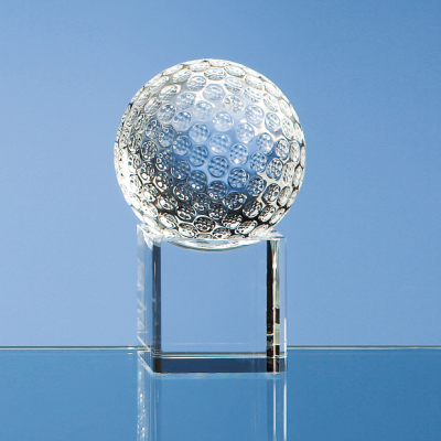 Picture of 6CM OPTICAL CRYSTAL GOLF BALL ON a CLEAR TRANSPARENT CRYSTAL BASE