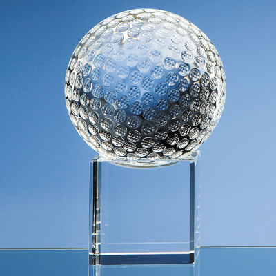 Picture of 10CM OPTICAL CRYSTAL GOLF BALL ON a CLEAR TRANSPARENT CRYSTAL BASE