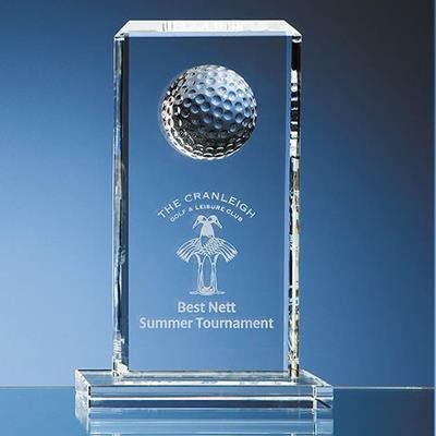 Picture of 24CM OPTICAL CRYSTAL GOLF BALL RECTANGULAR AWARD.