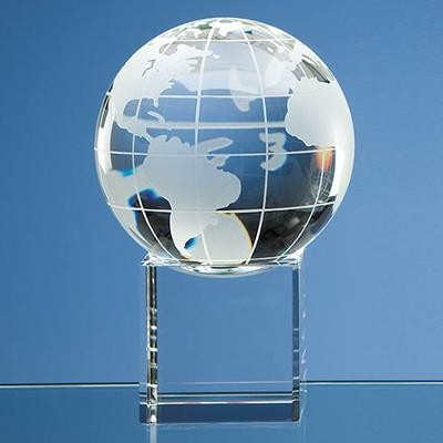 Picture of 10CM OPTICAL CRYSTAL GLOBE ON a CLEAR TRANSPARENT CRYSTAL BASE.