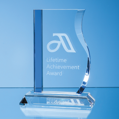 Picture of OPTICAL CRYSTAL GLASS BLUELINE WAVE AWARD.