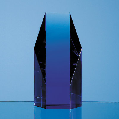 Picture of SAPPHIRE BLUE OPTICAL GLASS HEXAGON AWARD.