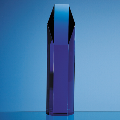 Picture of SAPPHIRE BLUE OPTICAL GLASS HEXAGON AWARD.