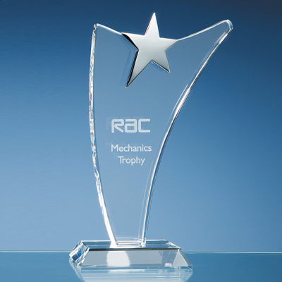 Picture of 25CM OPTICAL CRYSTAL SWOOP AWARD with Silver Star.