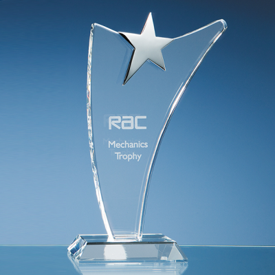 Picture of 25CM OPTICAL CRYSTAL SWOOP AWARD with Silver Star