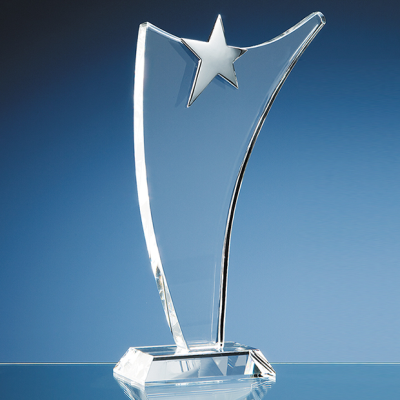 Picture of 30CM OPTICAL CRYSTAL SWOOP AWARD with Silver Star