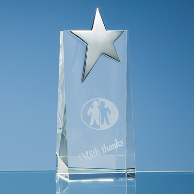 Picture of OPTICAL GLASS RECTANGULAR AWARD with Silver Star.