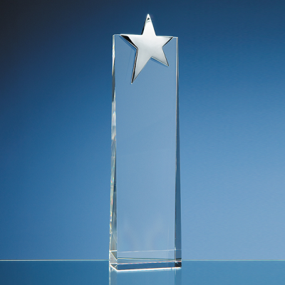 Picture of OPTICAL GLASS RECTANGULAR AWARD with Silver Star.