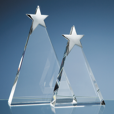 Picture of 20CM OPTICAL CRYSTAL TRIANGULAR AWARD with Silver Star.