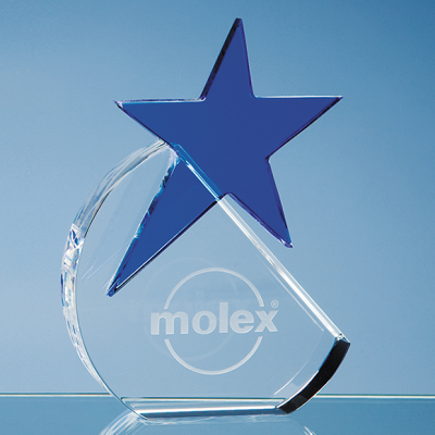 Picture of 15CM OPTICAL CRYSTAL CIRCLE with a Cobalt Blue Star Award