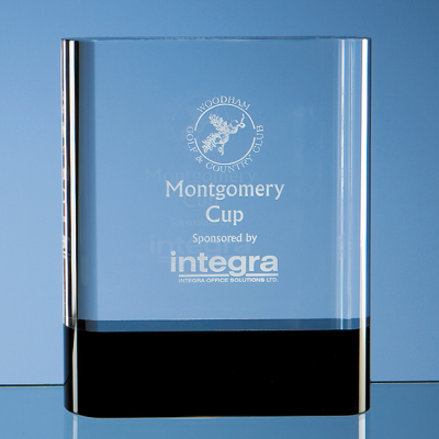 Picture of OPTICAL CRYSTAL GLASS RECTANGULAR AWARD with Onyx Black Base.
