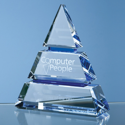 Picture of OPTICAL CRYSTAL LUXOR AWARD with 2 Cobalt Blue Lines