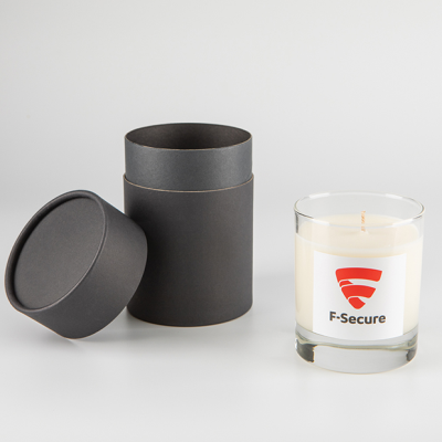 Picture of 240G CLEAR TRANSPARENT GLASS SCENTED CANDLE in a Round Black Gift Box.