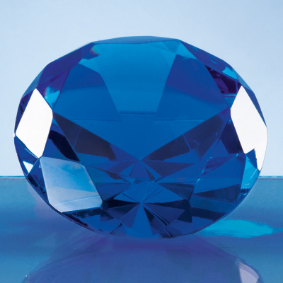 Picture of 8CM OPTICAL CRYSTAL BLUE DIAMOND PAPERWEIGHT.