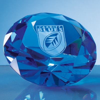 Picture of 10CM OPTICAL CRYSTAL BLUE DIAMOND PAPERWEIGHT.