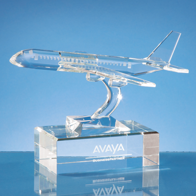 Picture of OPTICAL CRYSTAL GLASS AEROPLANE AWARD.