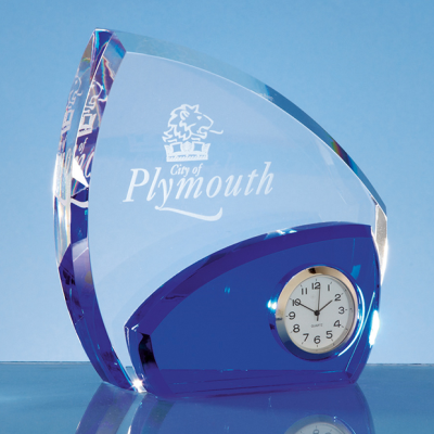 Picture of OPTICAL CRYSTAL CLEAR TRANSPARENT & COBALT BLUE CLOCK.