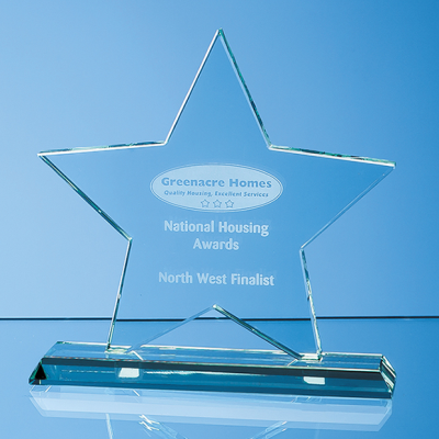 Picture of 18CM x 18CM x 12MM MOUNTED JADE GLASS STAR AWARD.