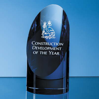 Picture of 15CM CLEAR TRANSPARENT & SAPPHIRE BLUE OPTICAL CRYSTAL CYLINDER AWARD.