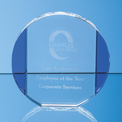 Picture of CLEAR TRANSPARENT & COBALT BLUE OPTICAL CRYSTAL COLUMN CIRCLE AWARD.