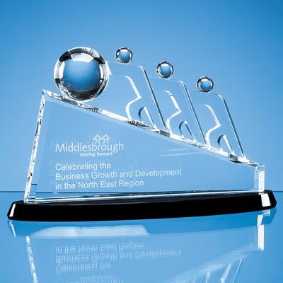 Picture of 32CM OPTICAL CRYSTAL SLOPE TEAMWORK AWARD MOUNTED ON AN ONYX BLACK CRYSTAL BASE