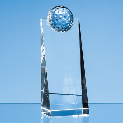 Picture of 18CM OPTICAL CRYSTAL GOLF BALL RECTANGULAR AWARD.