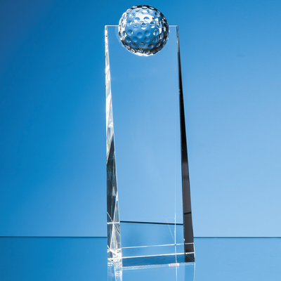 Picture of 24CM OPTICAL CRYSTAL GOLF BALL RECTANGULAR AWARD.