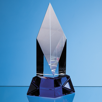 Picture of 19CM CLEAR TRANSPARENT OPTICAL CRYSTAL DIAMOND MOUNTED ON a COBALT BLUE BASE