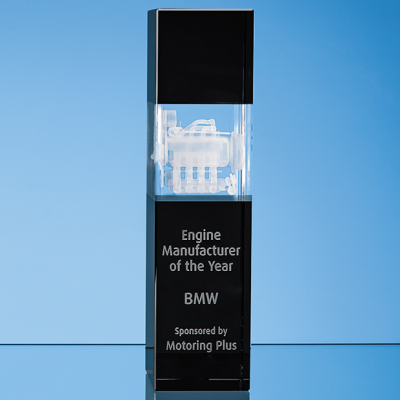 Picture of 28CM CLEAR TRANSPARENT & ONYX BLACK OPTICAL CRYSTAL SQUARE COLUMN AWARD.