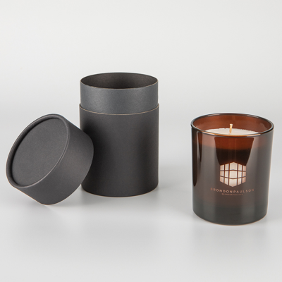 Picture of 240G SMOKED BRONZE GLASS SCENTED CANDLE in a Round Black Gift Box