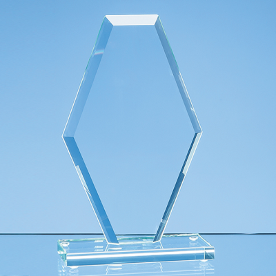 Picture of 20CM x 12CM x 1CM JADE GLASS BEVELLED EDGE CLIPPED DIAMOND AWARD.